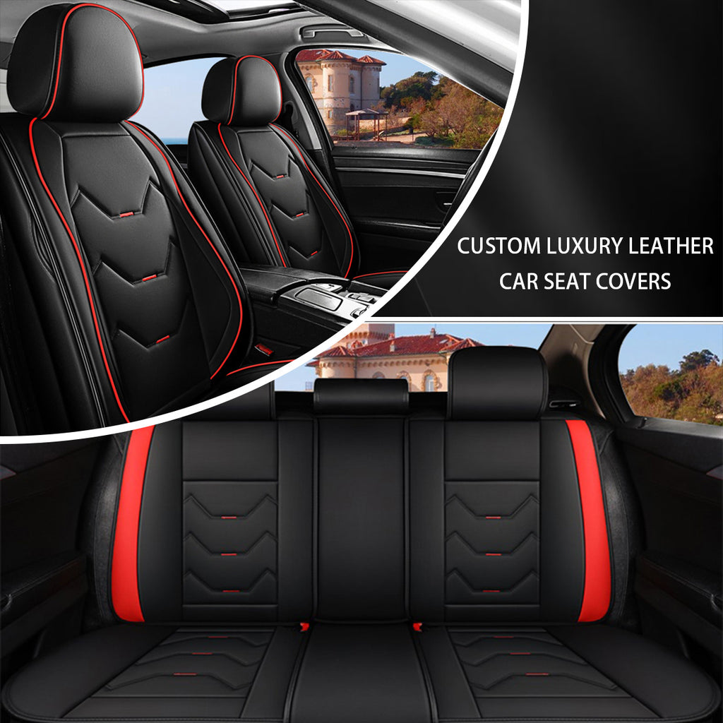 Full Set Car Seat Covers, Universal Leather Waterproof 5-Seat Protector – Front & Back Coverage for Most Sedans, SUVs & Trucks