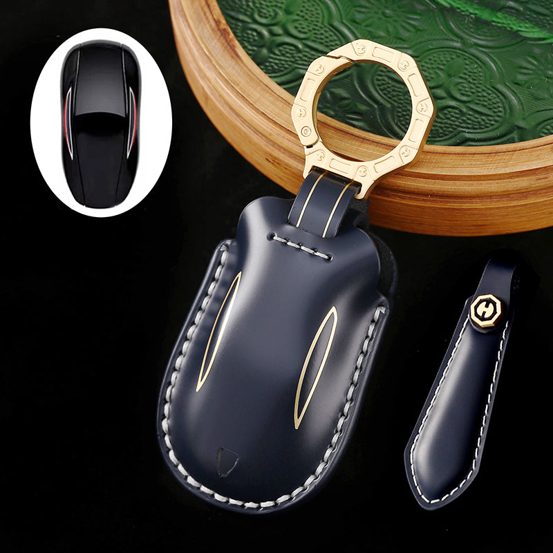 High-End Leather Key Case for Tesla Models 3, Y, S, and X