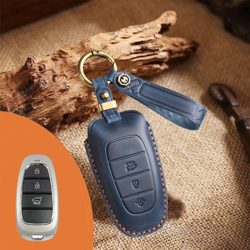 Genuine Leather Key Fob Cover for Hyundai 3-7 Button