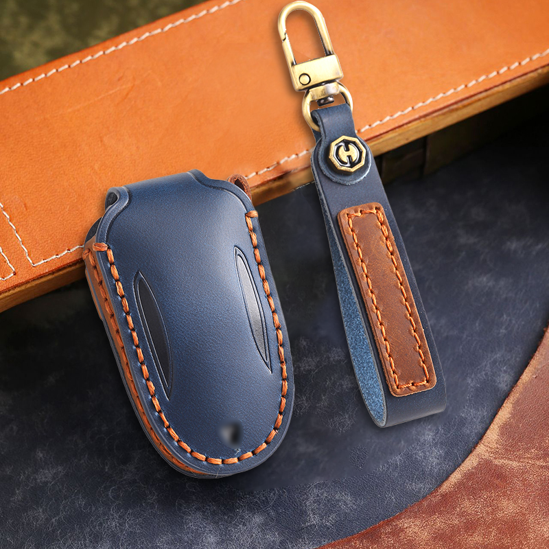 Genuine Leather Key Fob Cover for Tesla Model 3/Y/S/X