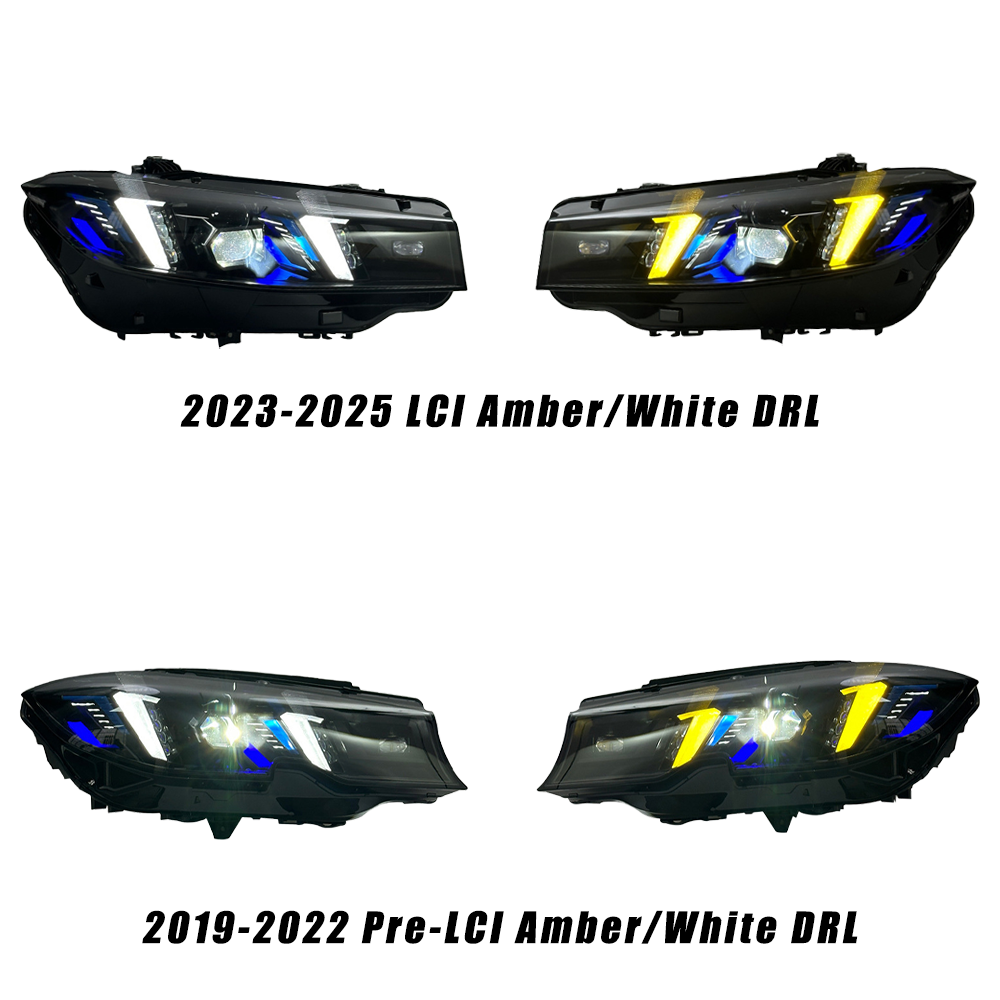 Snake Eyes Style Headlights for BMW 3 Series G20 G21 (2019 - Present) Assembly Upgrade, Amber DRL