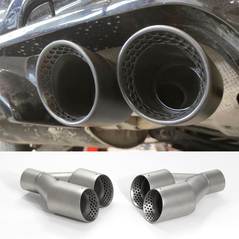 Universal Y-Shaped Dual Outlet Honeycomb Exhaust Tip/ Sandblasted Stainless Steel Muffler