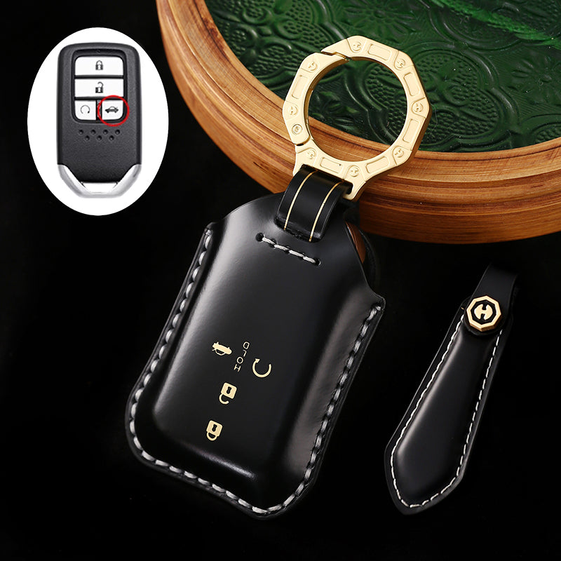 High-End Leather Car Key Cover Compatible with Honda Accord, Civic, CR-V, HR-V, Odyssey, etc. (2, 3, 4, 5, or 6-Button Smart Key Cover)