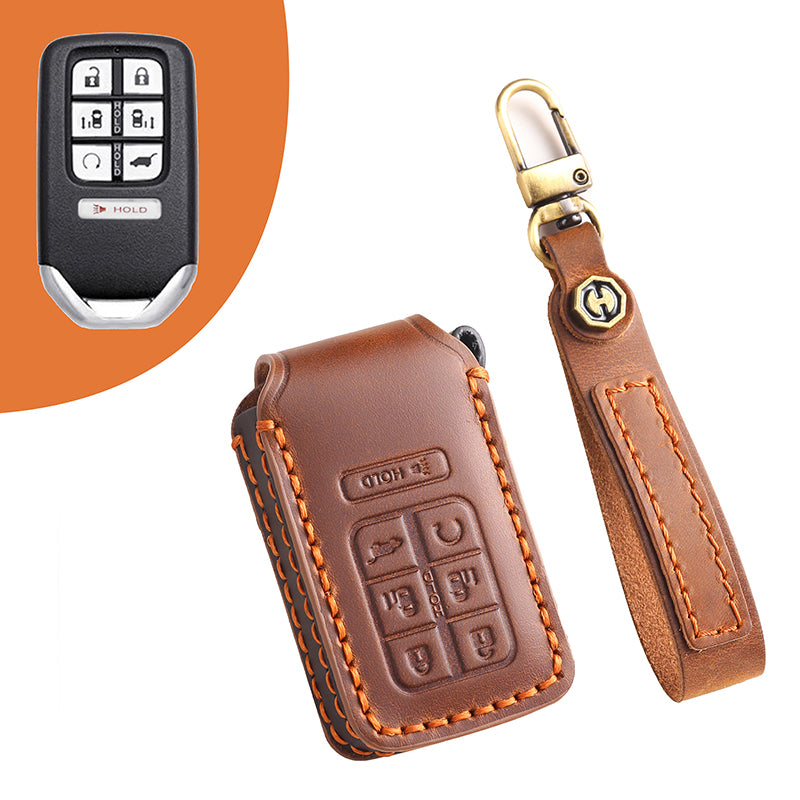 Genuine Leather Key Fob Cover for Honda Accord, Civic, CR-V, HR-V, and Pilot Models