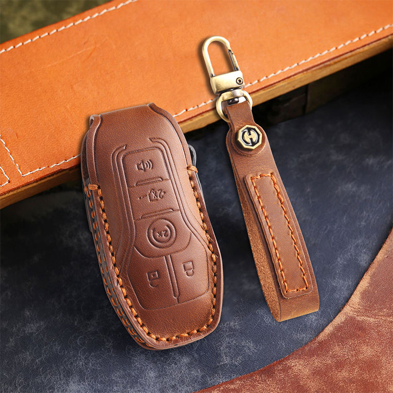 Genuine Leather Key Fob Cover for Ford Series (3-5 Buttons)