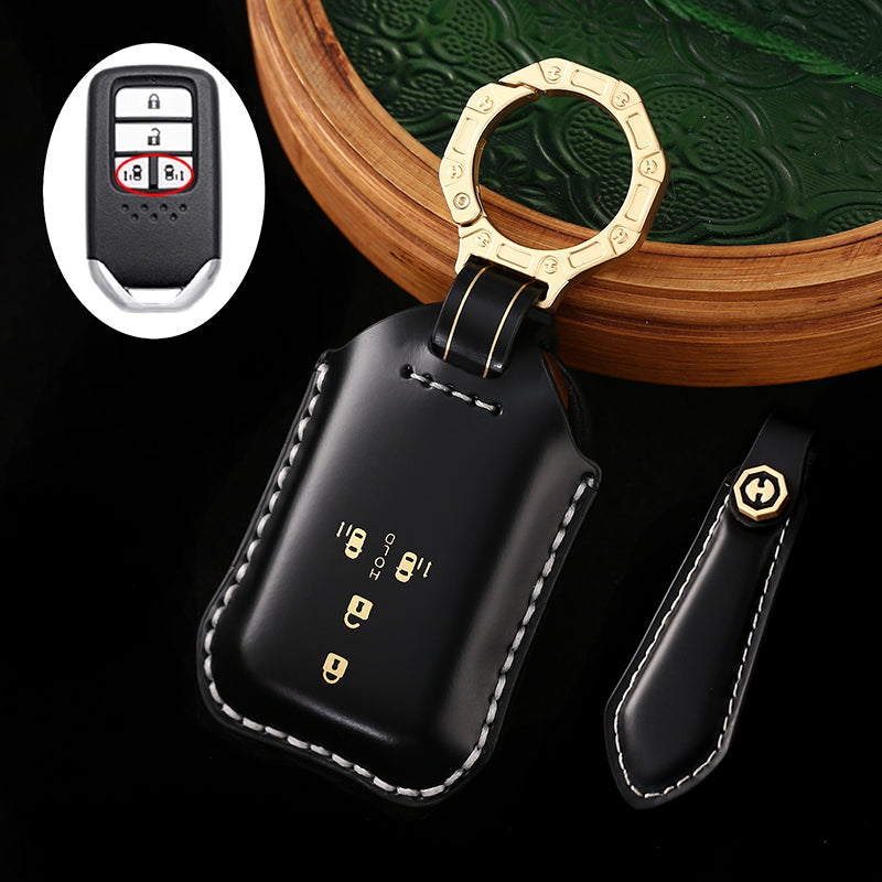 High-End Leather Car Key Cover Compatible with Honda Accord, Civic, CR-V, HR-V, Odyssey, etc. (2, 3, 4, 5, or 6-Button Smart Key Cover)