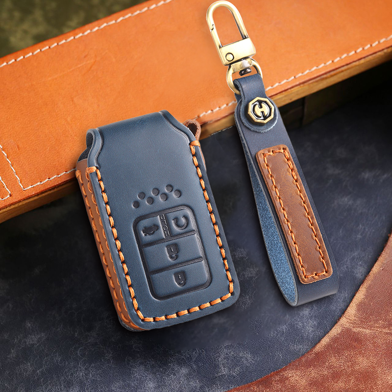 Genuine Leather Key Fob Cover for Honda Accord, Civic, CR-V, HR-V, and Pilot Models