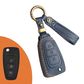 Genuine Leather Key Fob Case Compatible with Ford Focus, Fusion, Explorer, Escape, Edge, Mustang, F-150 to F-550