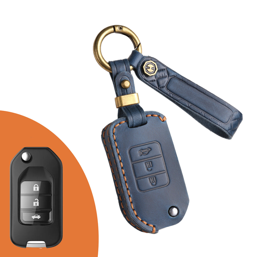 Genuine Leather Key Fob Cover for Honda Civic, Accord, Pilot, CR-V, HR-V, Insight, Odyssey