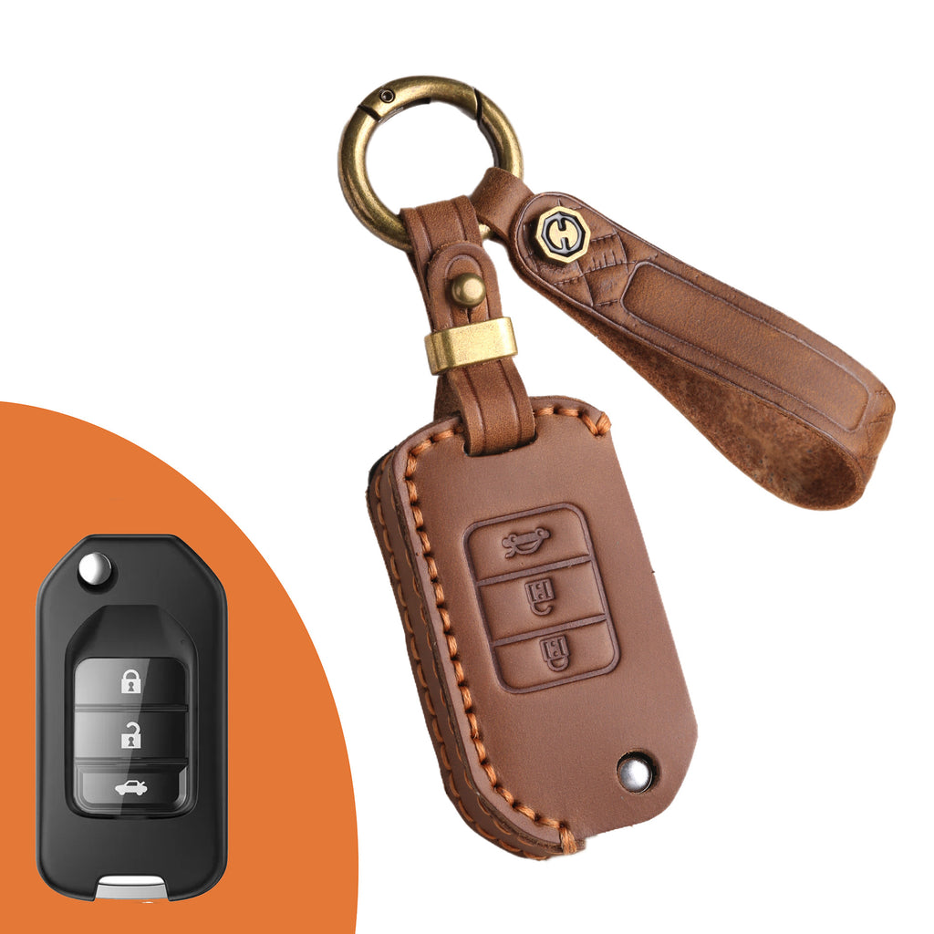 Genuine Leather Key Fob Cover for Honda Civic, Accord, Pilot, CR-V, HR-V, Insight, Odyssey