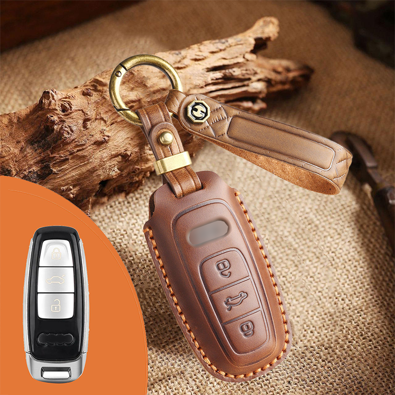 Genuine Leather Key Fob Cover for Audi