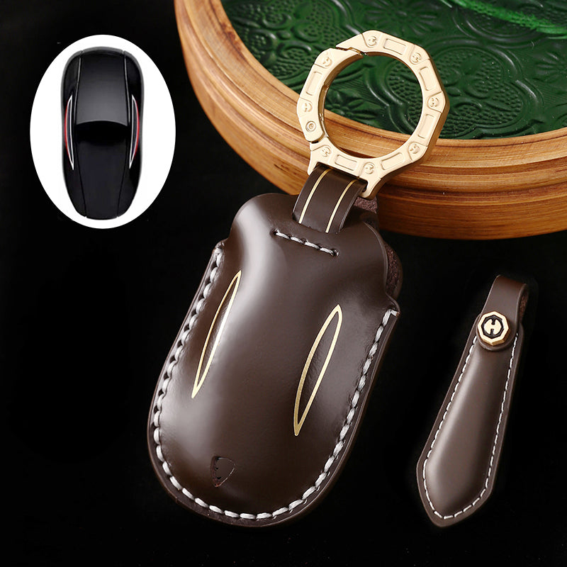 High-End Leather Key Case for Tesla Models 3, Y, S, and X