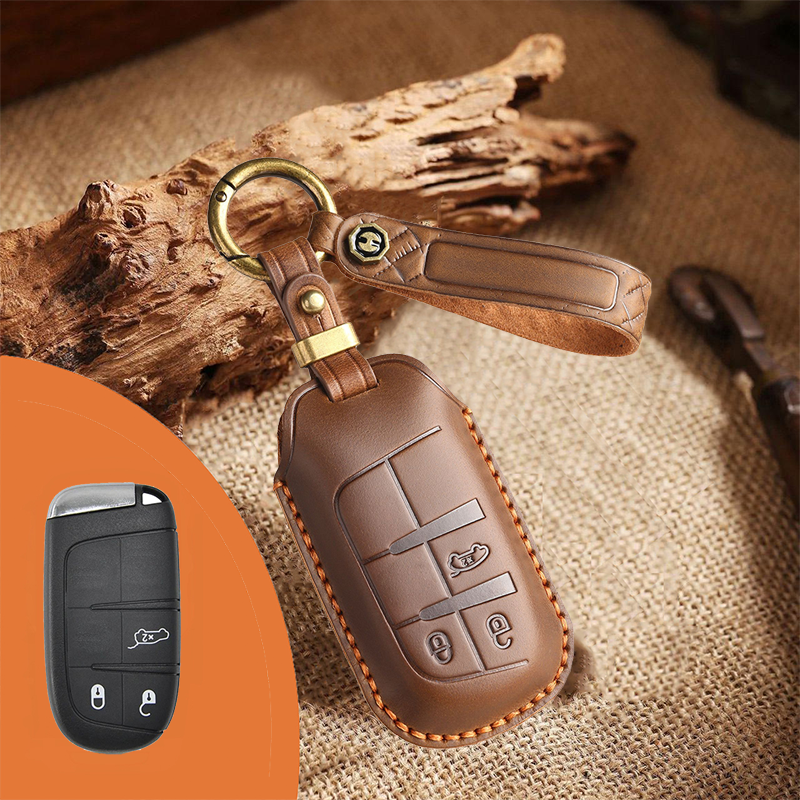 Genuine Leather Key Fob Cover for Jeep