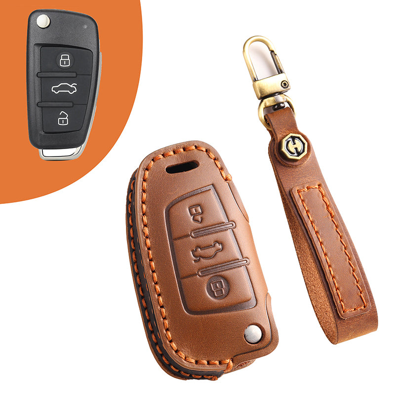 Genuine Leather Key Fob Cover for Audi A4L, Q5L, Q7, A4, A5, A6