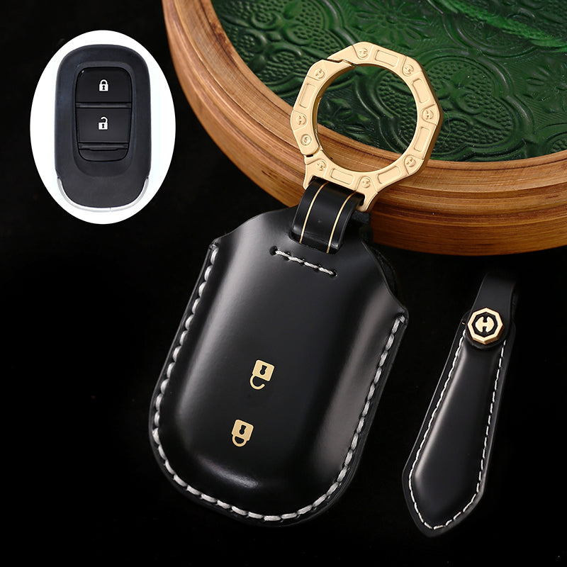 High-End Leather Car Key Cover Compatible with Honda Accord, Civic, CR-V, HR-V, Odyssey, etc. (2, 3, 4, 5, or 6-Button Smart Key Cover)