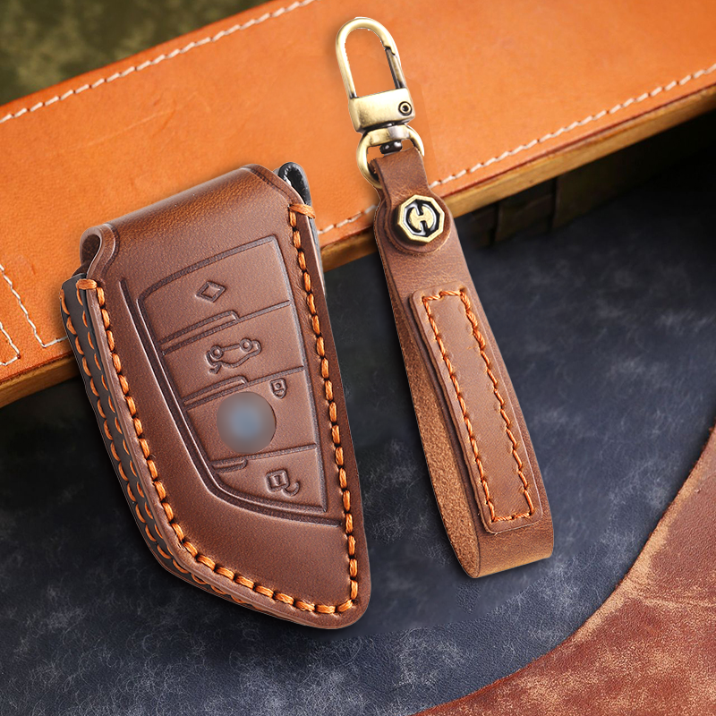 Genuine Leather Key Fob Cover for BMW 3, 5, and 7 Series, X1, X2, X3, X4, X5, X6, X7, and Other Models