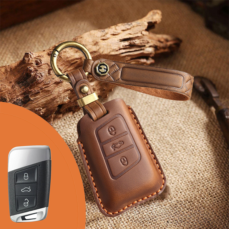 Genuine Leather Key Fob Cover for Volkswagen (3-5 Buttons)