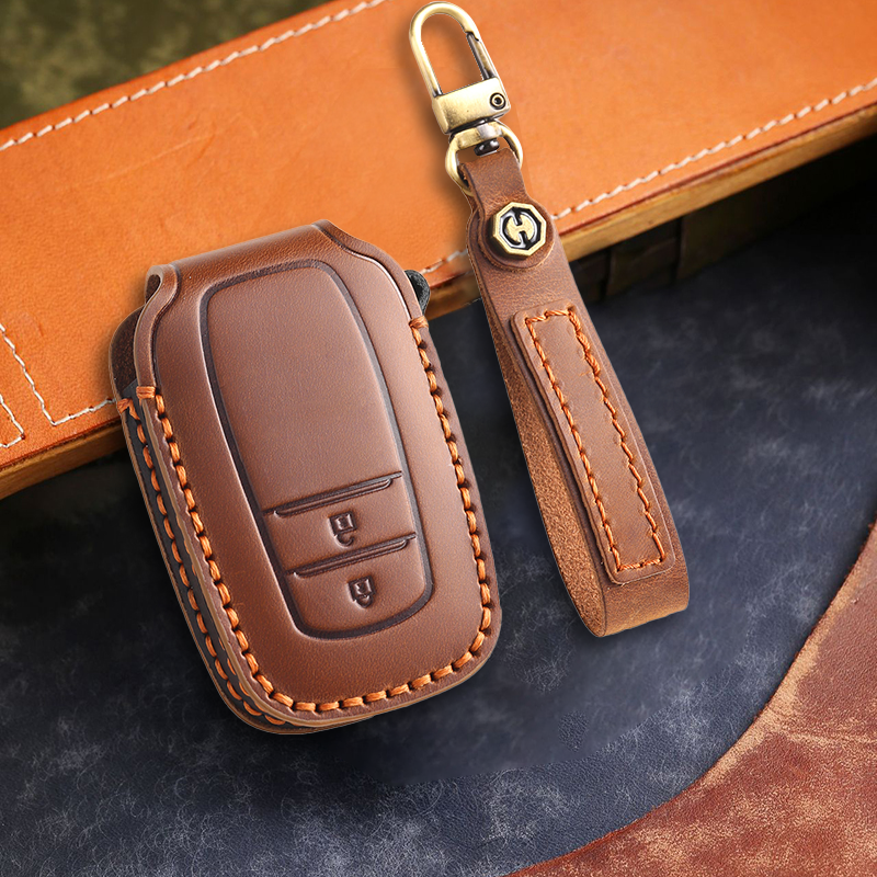 Genuine Leather Key Fob Cover for Toyota Camry, RAV4, and Highlander Models