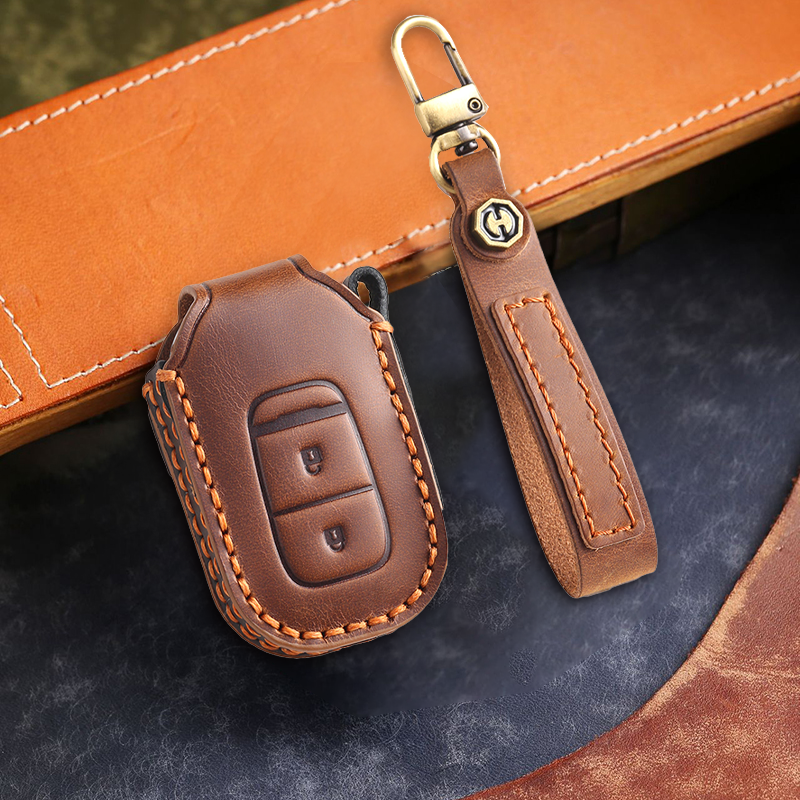 Genuine Leather Key Fob Cover for Honda Accord, Civic, CR-V, HR-V, and Pilot Models