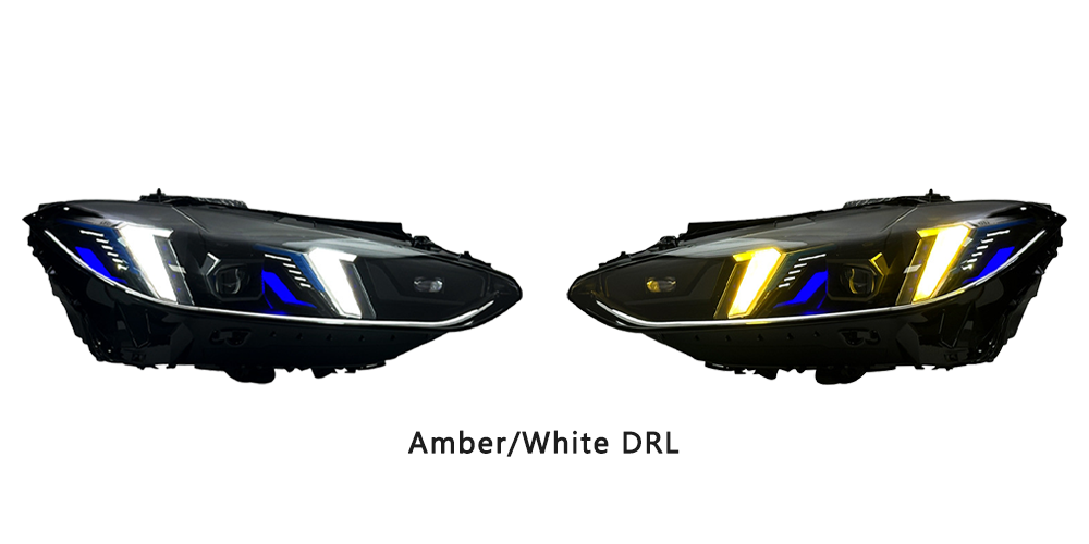 Snake Eyes Style Headlights for BMW 4 Series G22 G23 G26 M3 M4 (2021 - Present) Assembly Upgrade, Amber DRL