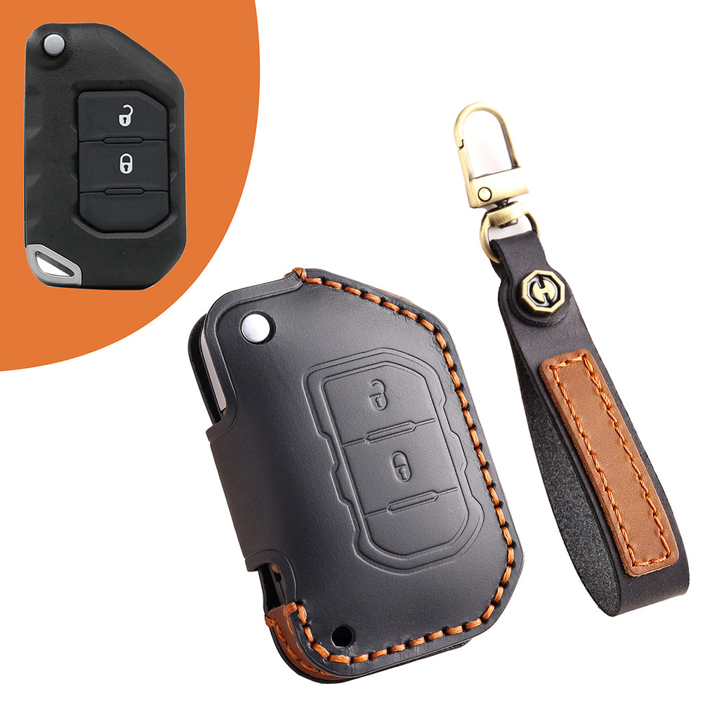 Leather Smart Car Key Cover Case for Jeep Wrangler JK and JL