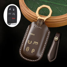 Load image into Gallery viewer, Leather Key Fob Cover, Compatible with Jeep Grand Cherokee, Renegade, Compass, and Chrysler