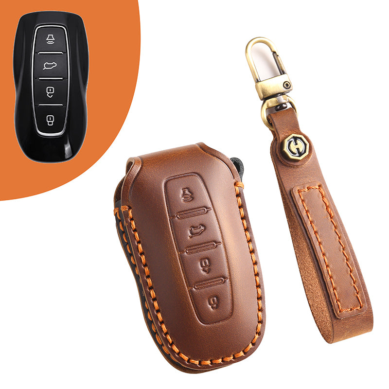 Genuine Leather Key Fob Cover for Ford Series (3-5 Buttons)