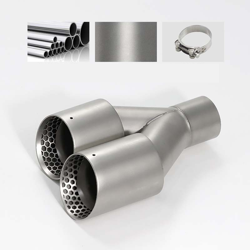 Universal Y-Shaped Dual Outlet Honeycomb Exhaust Tip/ Sandblasted Stainless Steel Muffler