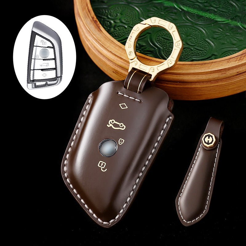 High-Quality Leather Car Key Cover, Suitable for BMW 5 Series, 7 Series, and Other Models