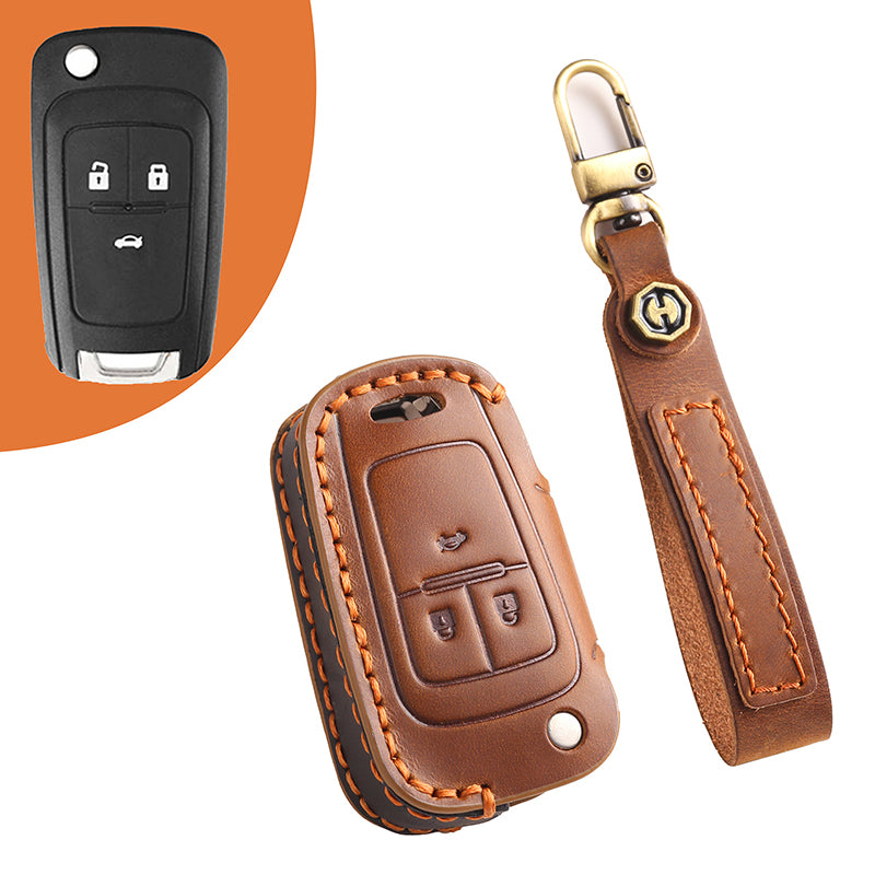 Genuine Leather Key Fob Cover for Chevrolet Colorado, Silverado & GMC Pickup (3-6 Buttons)