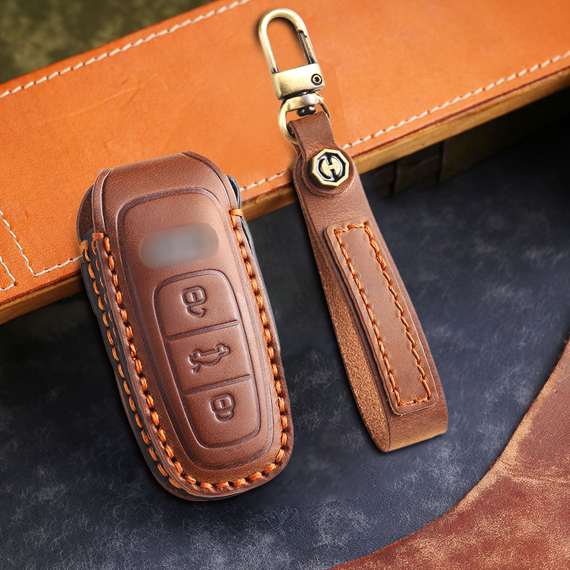 Genuine Leather Key Fob Cover for Audi A4L, Q5L, Q7, A4, A5, A6