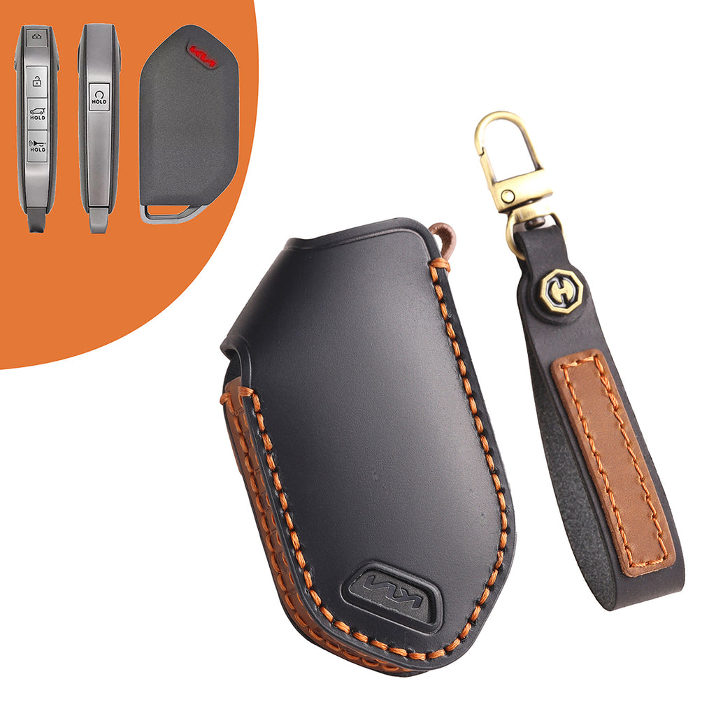 For Kia [5-8 Button] Premium Leather Key Fob Cover - Keyless Remote Car Key Case