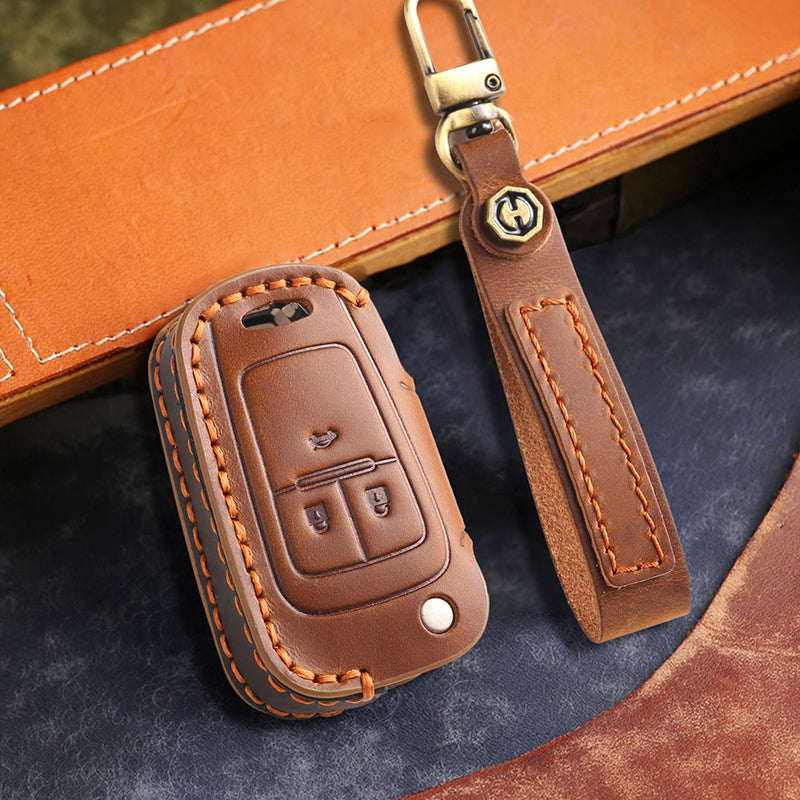 Genuine Leather Key Fob Cover for Chevrolet Colorado, Silverado & GMC Pickup (3-6 Buttons)