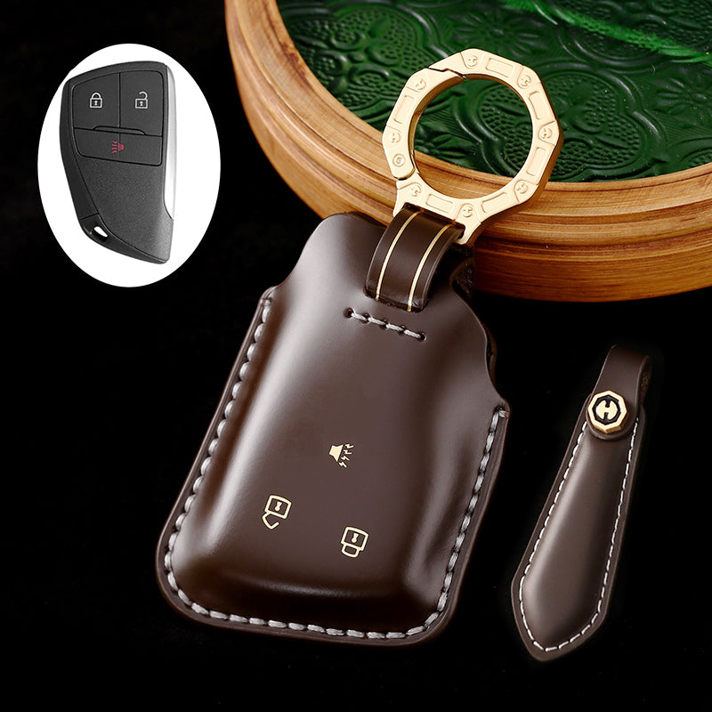 Genuine Cowhide Leather Key Fob Cover for Buick, Car Key Shell Case, Keychain Protector, Fits 3-7 Button Buick Key Fobs