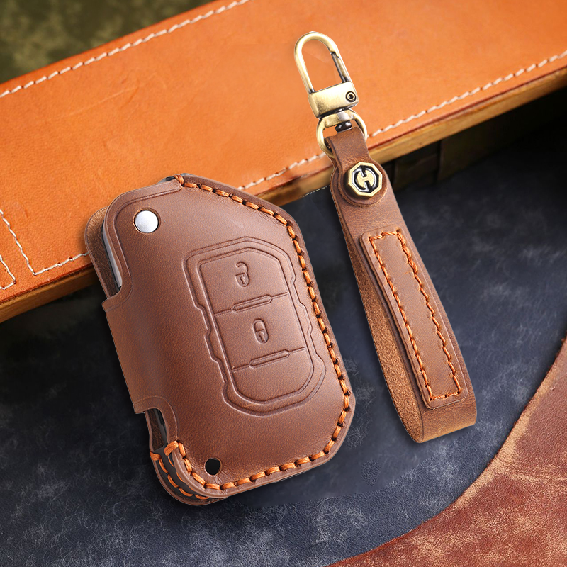 Genuine Leather Key Fob Cover for Jeep Wrangler JK and JL