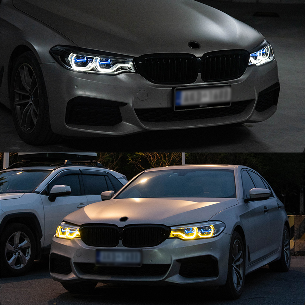 Yellow+White DRL LED Headlights for BMW 5 Series G30 (2018–2020) – Full Headlight Assembly