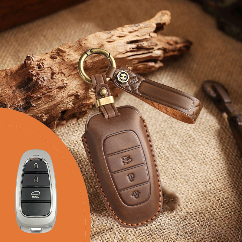 Genuine Leather Key Fob Cover for Hyundai 3-7 Button