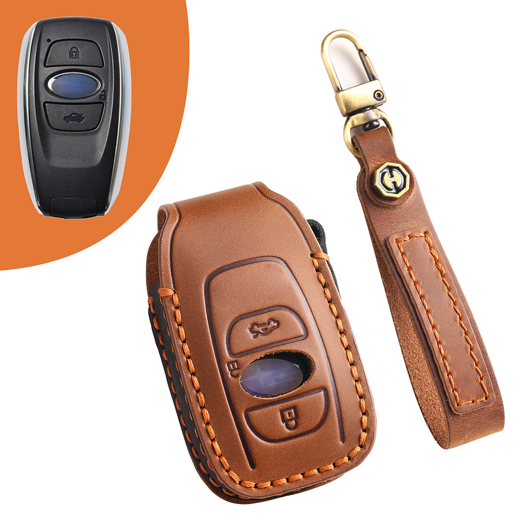 Leather Smart Car Key Cover Case for Subaru Outback, Forester, Impreza, Legacy, and XV