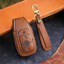 Load image into Gallery viewer, Genuine Leather Key Fob Cover for Mercedes-Benz C-Class, G-Class, E-Class, GLK, R350, GL, and GLC Models