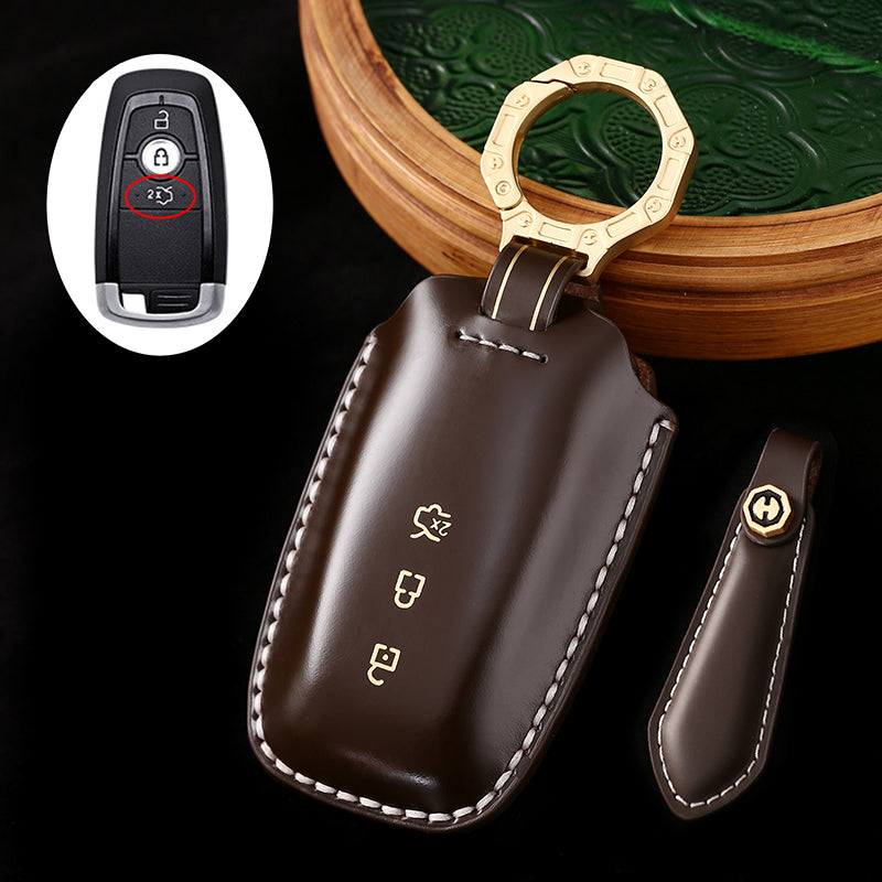 Genuine Leather Key Fob Cover for Ford Explorer, Fusion, Escape, F-150, F-250, F-350, F-450, F-550