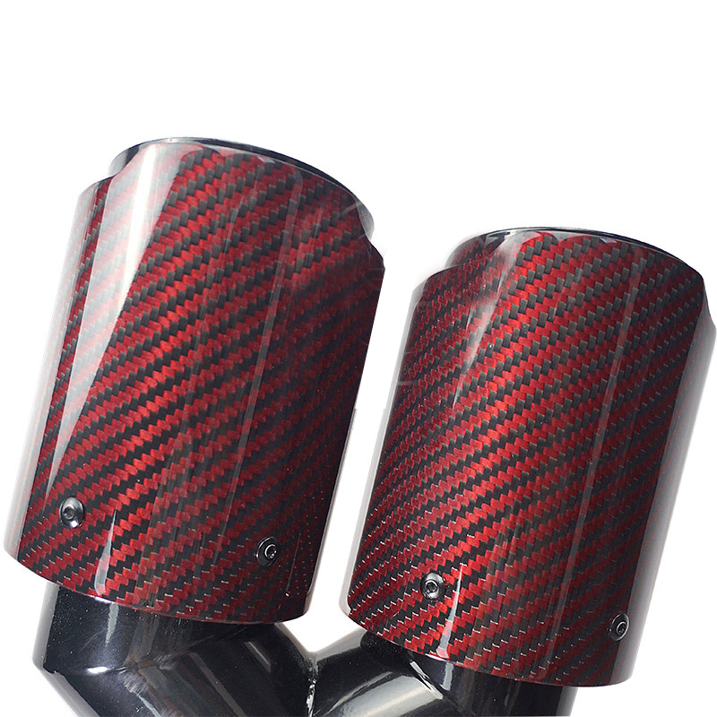 Red Carbon Fiber Glossy Y-Shaped Muffler Tips - 2.6″ IN/3.98″ OUT - Universal Fit