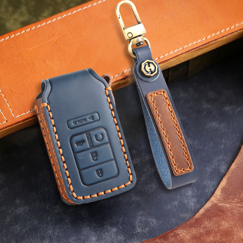 Genuine Leather Key Fob Cover for Honda Accord, Civic, CR-V, HR-V, and Pilot Models