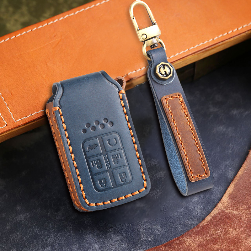 Genuine Leather Key Fob Cover for Honda Accord, Civic, CR-V, HR-V, and Pilot Models