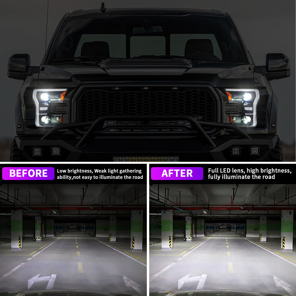 For Ford F-150 LED Dual Beam Projector Headlights 2015–2020 Sequential Turn Signal Plug and Play