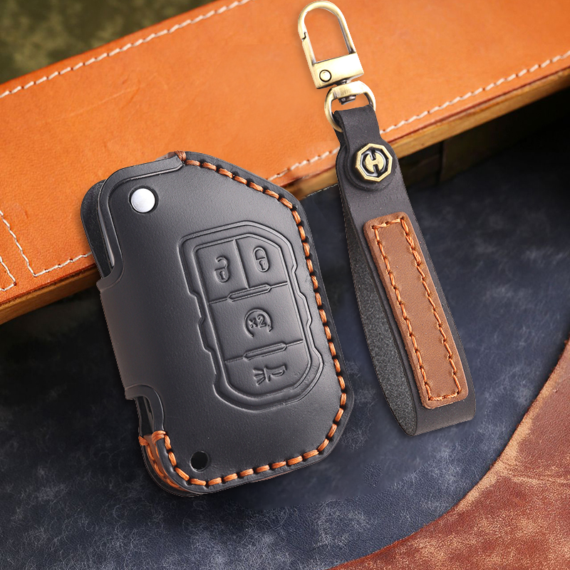 Genuine Leather Key Fob Cover for Jeep Wrangler JK and JL