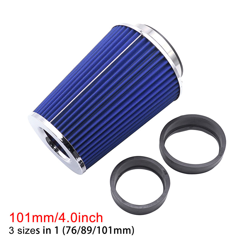 3",3.5",4" Universal Clip-On Air Filters: High-performance, washable filters with a conical shape.