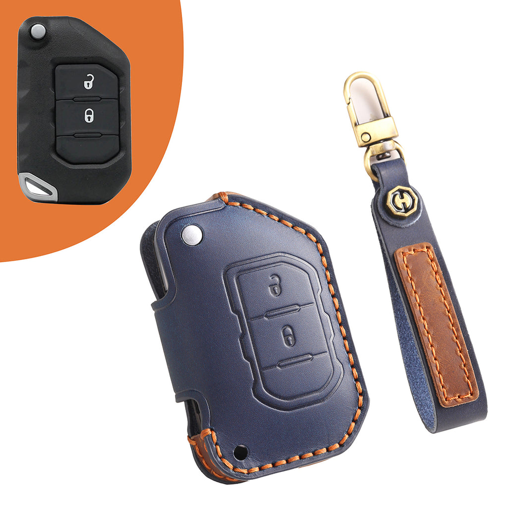 Leather Smart Car Key Cover Case for Jeep Wrangler JK and JL