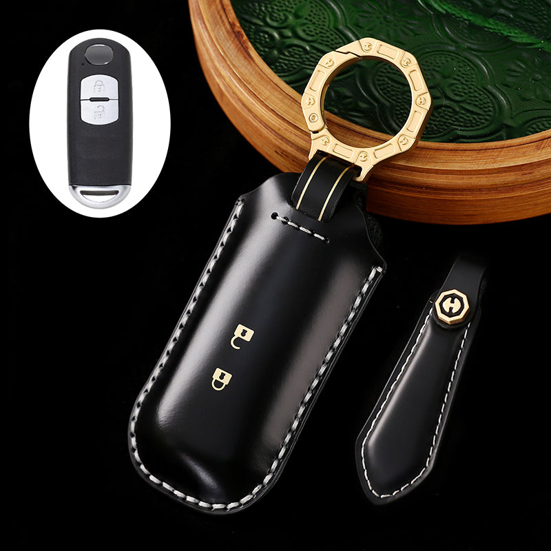 Leather Car Key Protective Cover for Mazda 3, CX-30, CX-5, and CX-9 Remote Key Fob