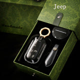 Leather Key Fob Cover, Compatible with Jeep Grand Cherokee, Renegade, Compass, and Chrysler