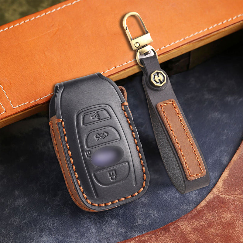 Genuine Leather Key Fob Cover for Subaru Outback, Forester, Impreza, Legacy, and XV (3, 4-Button)